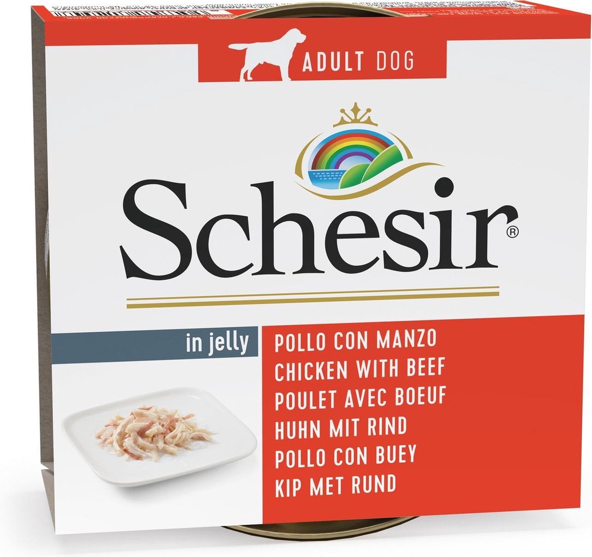 Schesir Hond Blik Gelei 150 g - Hondenvoer - Kipfilet&Rund