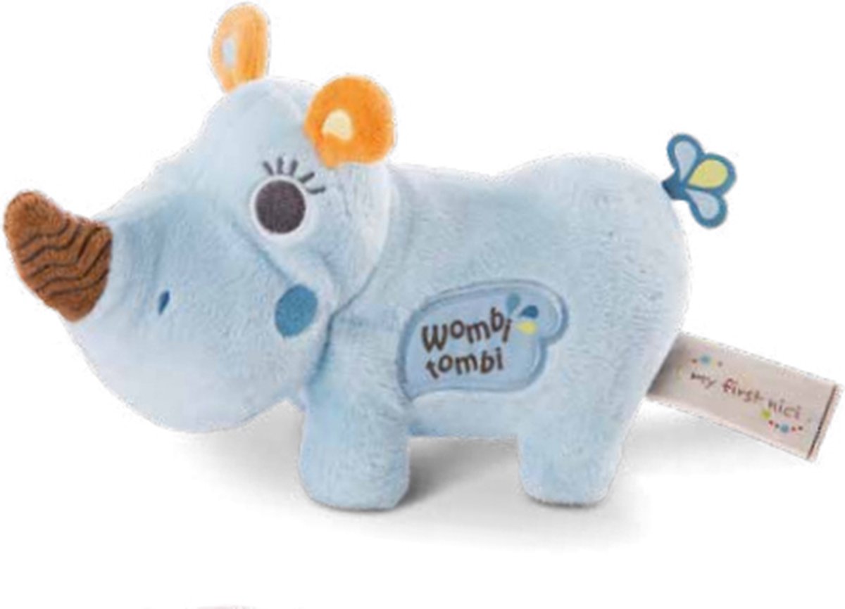 Nici knuffeldier neushoorn Manuffi 3D 20 cm pluche - Blauw