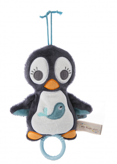 Nici muziekknuffel pinguïn Watschili 2D 18 cm pluche - Zwart