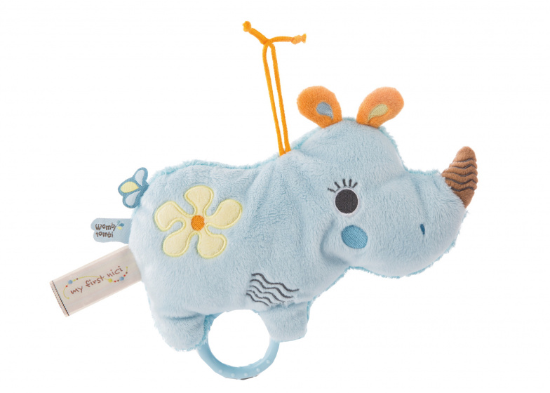 Nici muziekknuffel neushoorn Manuffi 2D 20 cm pluche - Blauw