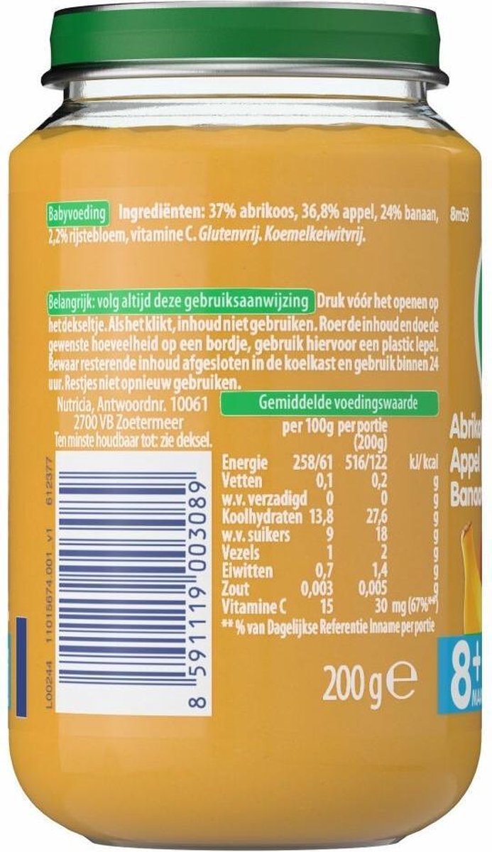 Olvarit 8m59 Abrikoos Appel Banaan 200gram
