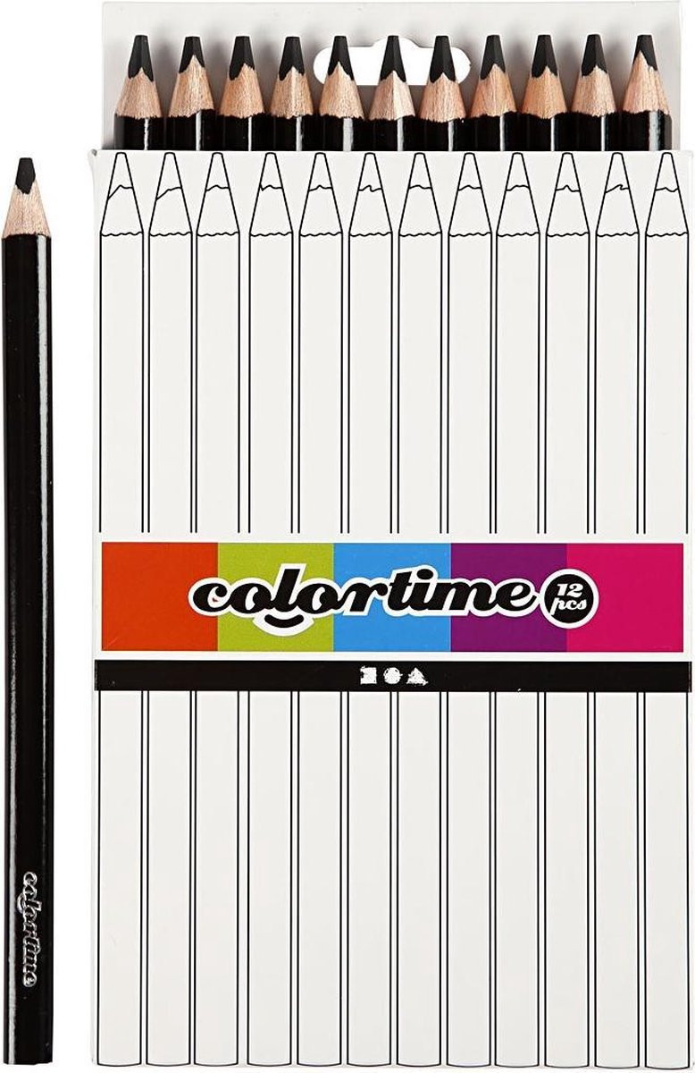 Colortime kleurpotloden Jumbo 5 mm vulling 12 stuks - Zwart