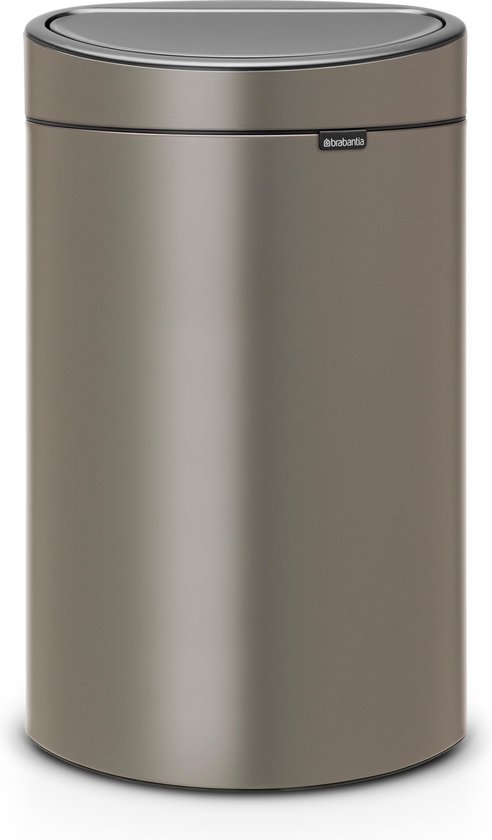 Brabantia Touch Bin Afvalemmer 10 + 23 Liter Met 2 Kunststof Binnenemmers - Platinum - Grijs