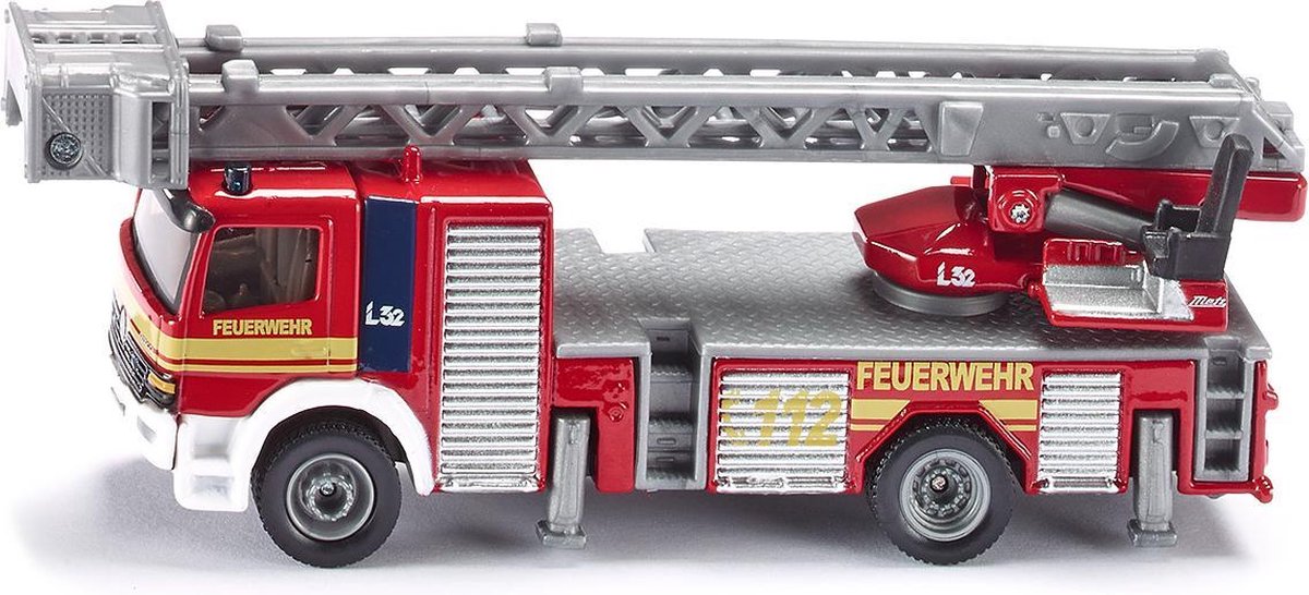 Siku Mercedes Benz ladderwagen van Duitse brandweer rood (1841) - Grijs