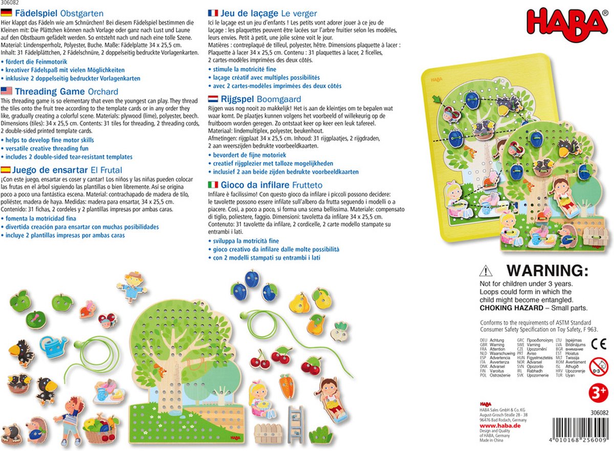 HABA rijgspel Boomgaard junior hout 36 delig