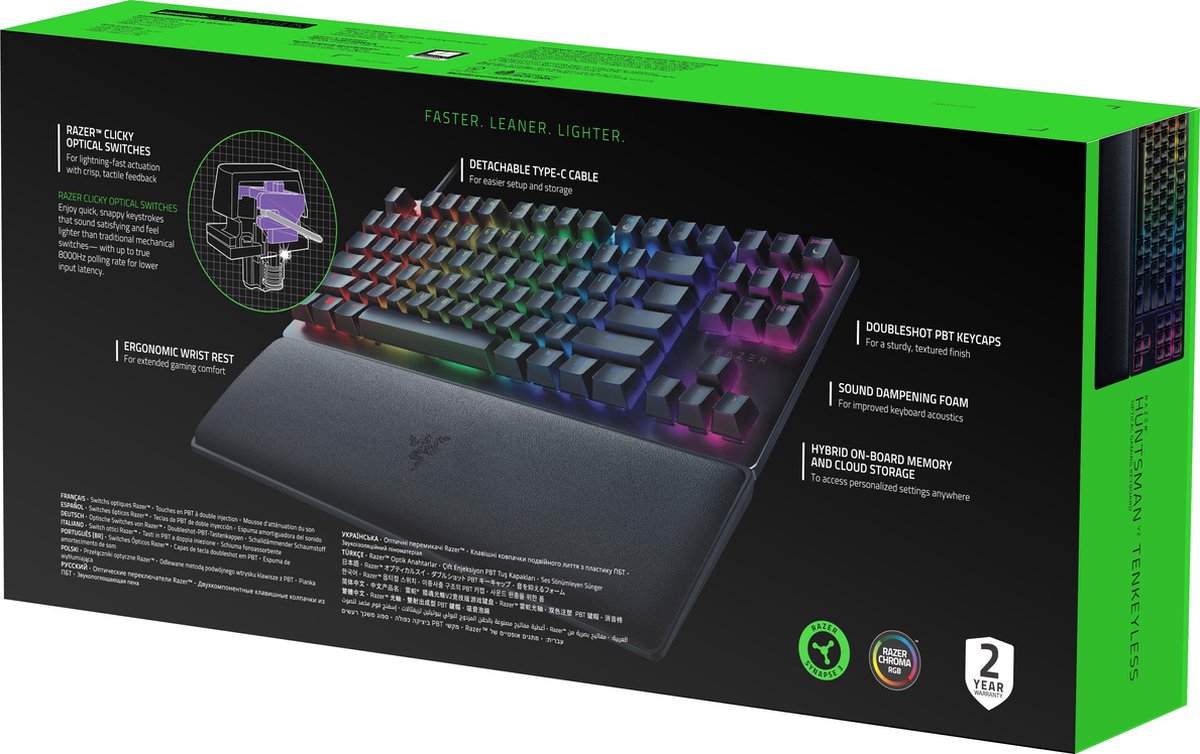Razer Huntsman V2 Tenkeyless Gaming Toetsenbord Purple Switch QWERTY