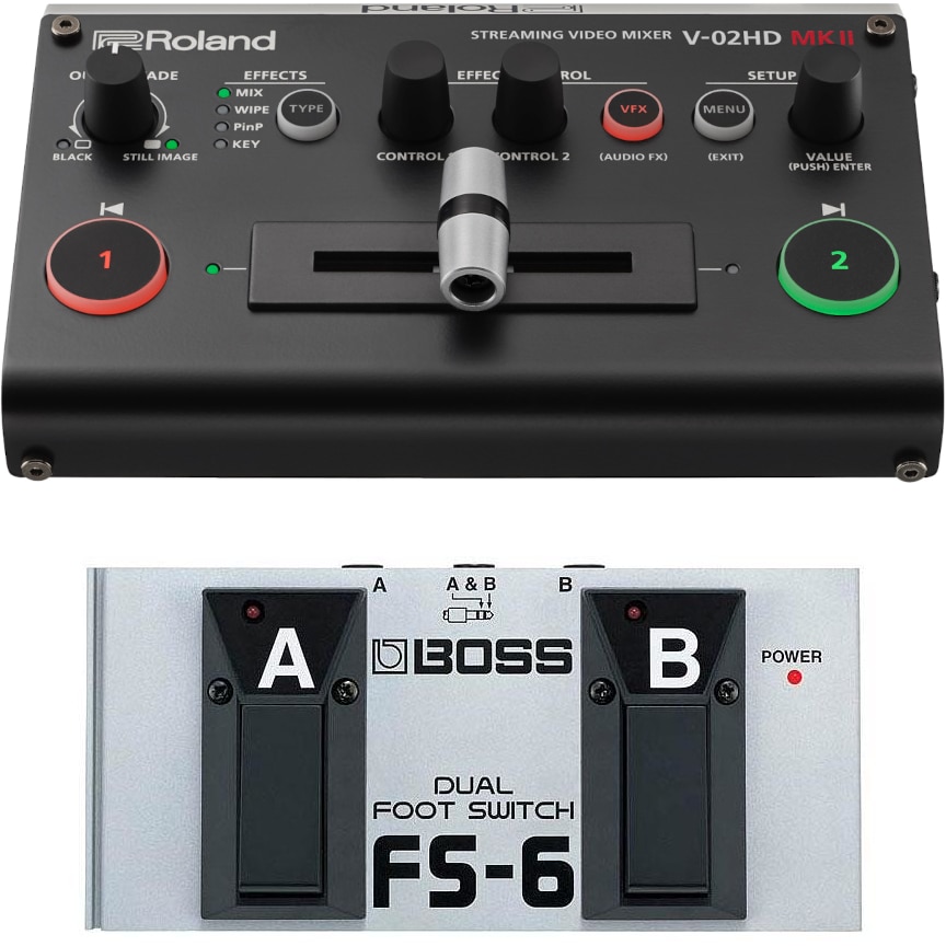 Roland V-02HD MK II live streaming video mixer + Boss FS-6 voetschakelaar