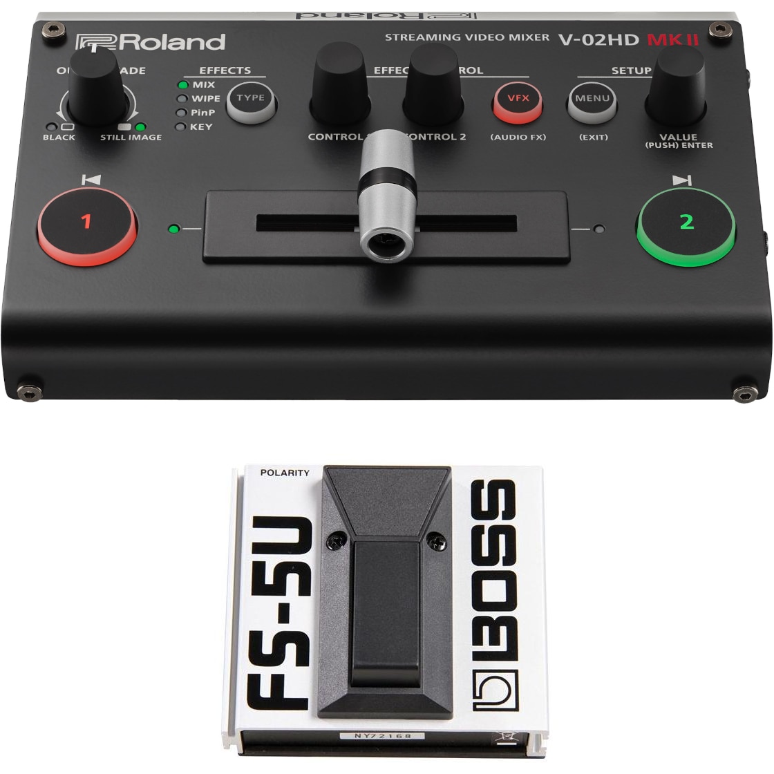 Roland V-02HD MK II live streaming video mixer + Boss FS-5U voetschakelaar