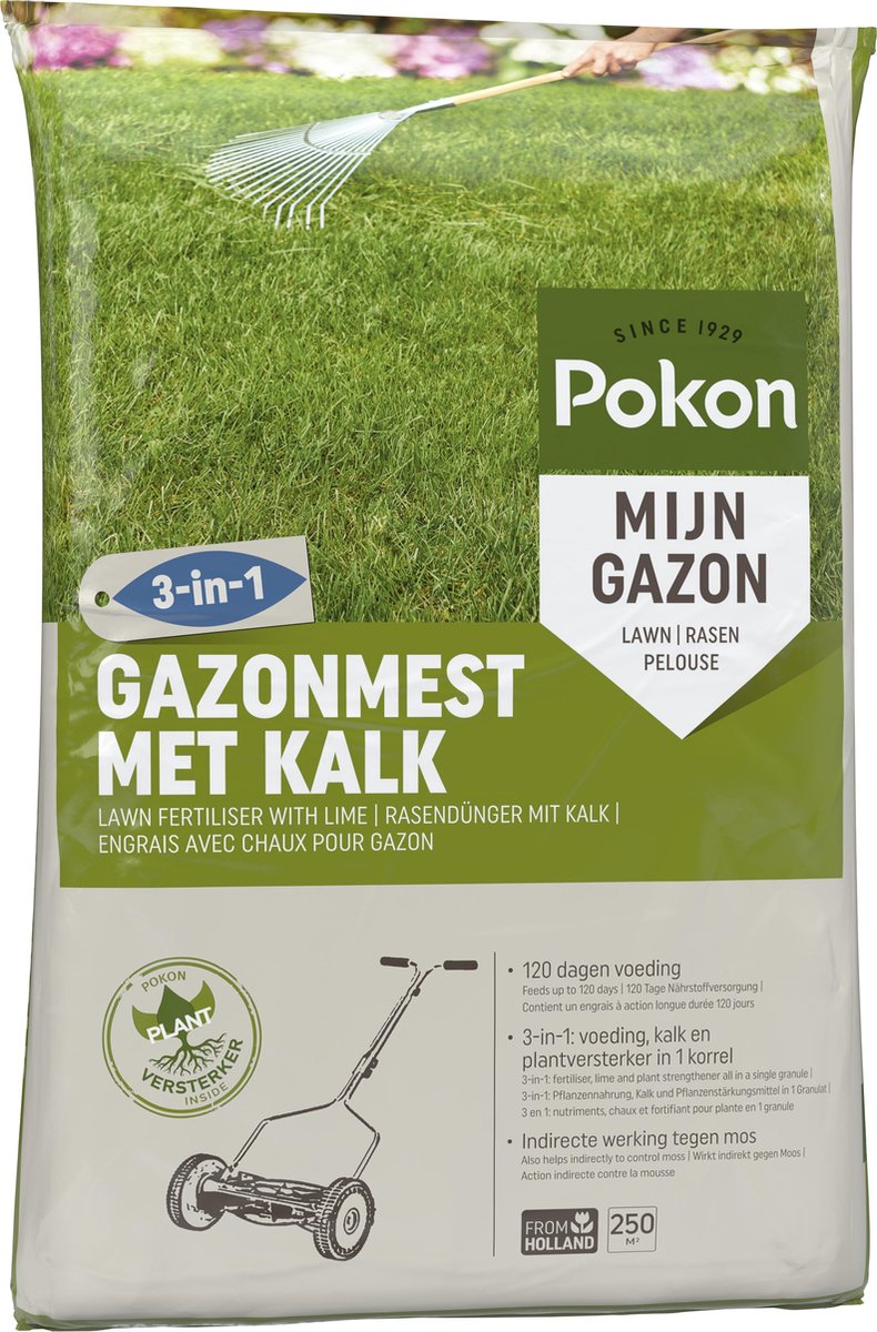 Pokon gazonmest met Kalk 3 in 1 - 250 m2