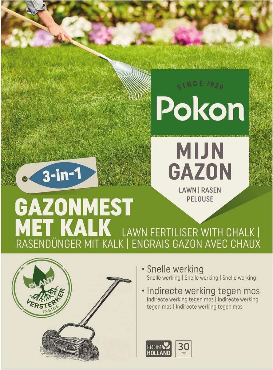 Pokon gazonmest met Kalk 3 in 1 - 250 m2