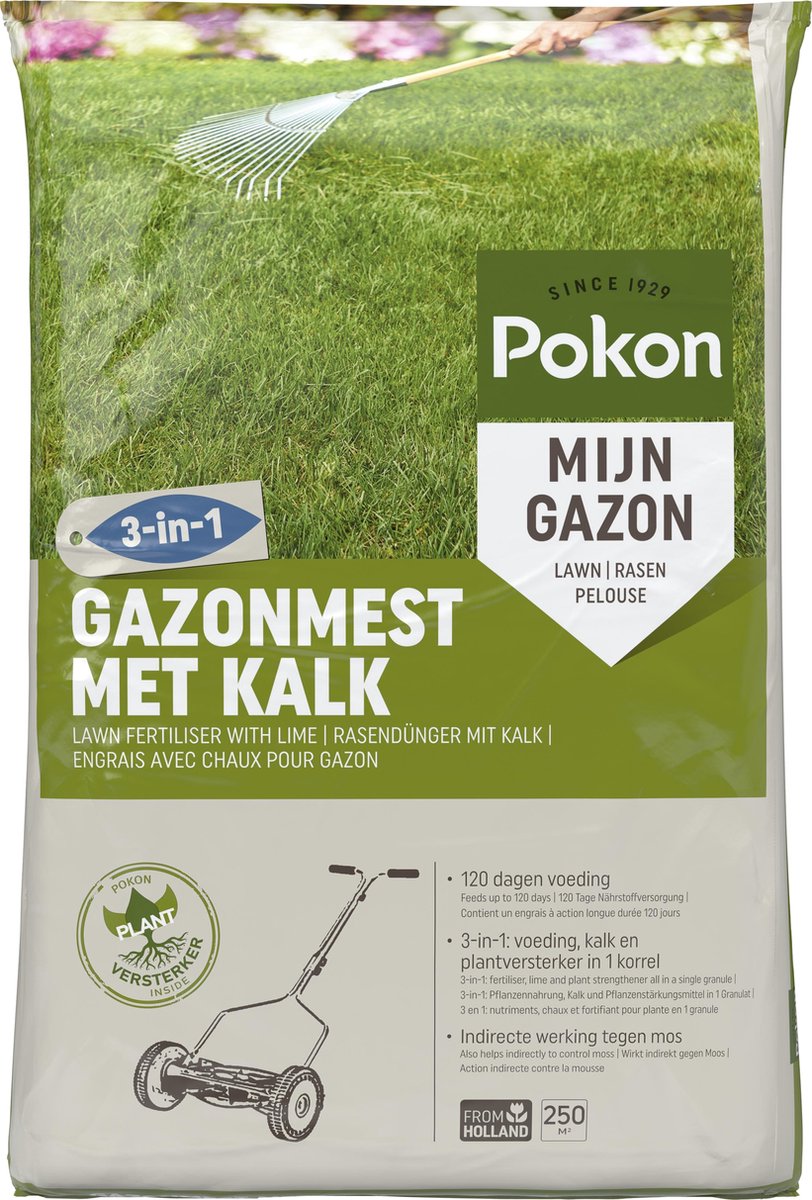 Pokon gazonmest met Kalk 3 in 1 - 250 m2