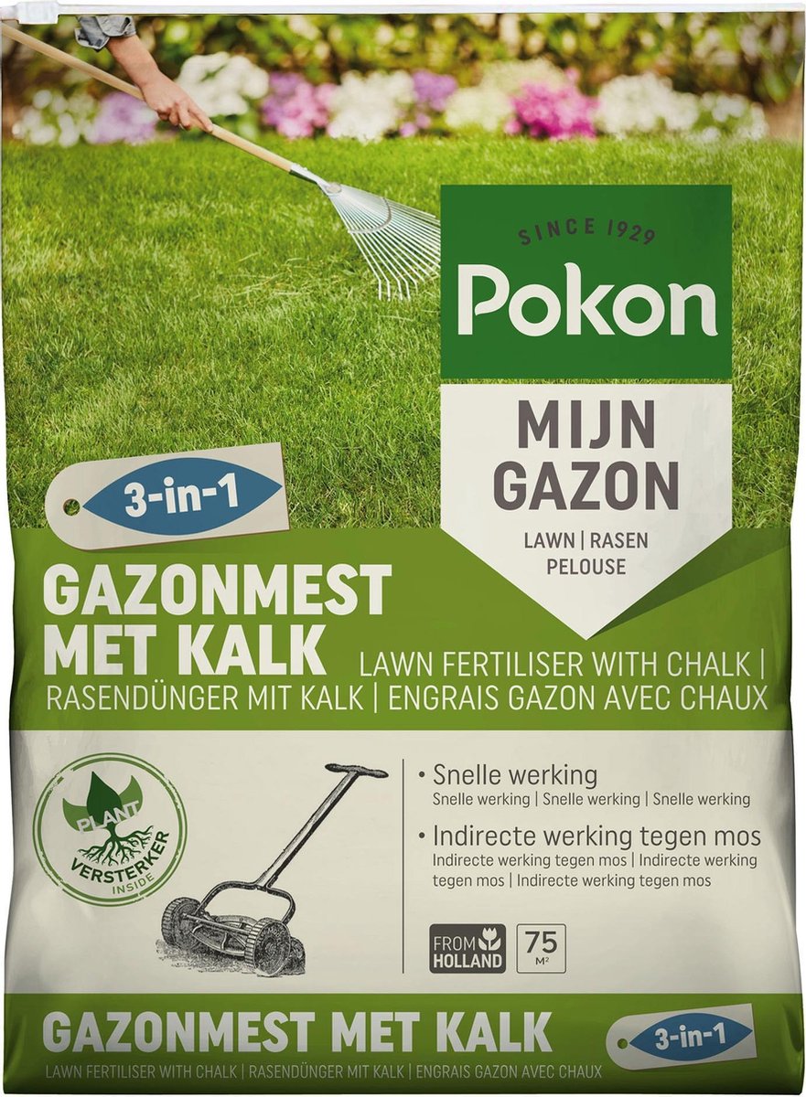 Pokon gazonmest met Kalk 3 in 1 - 250 m2
