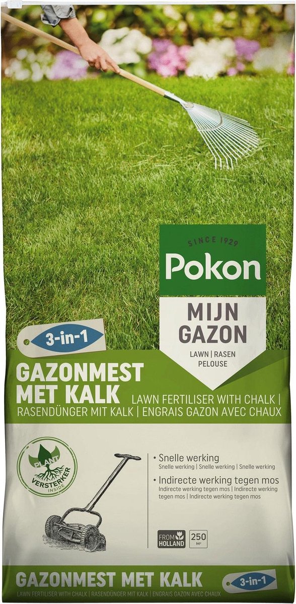 Pokon gazonmest met Kalk 3 in 1 - 250 m2