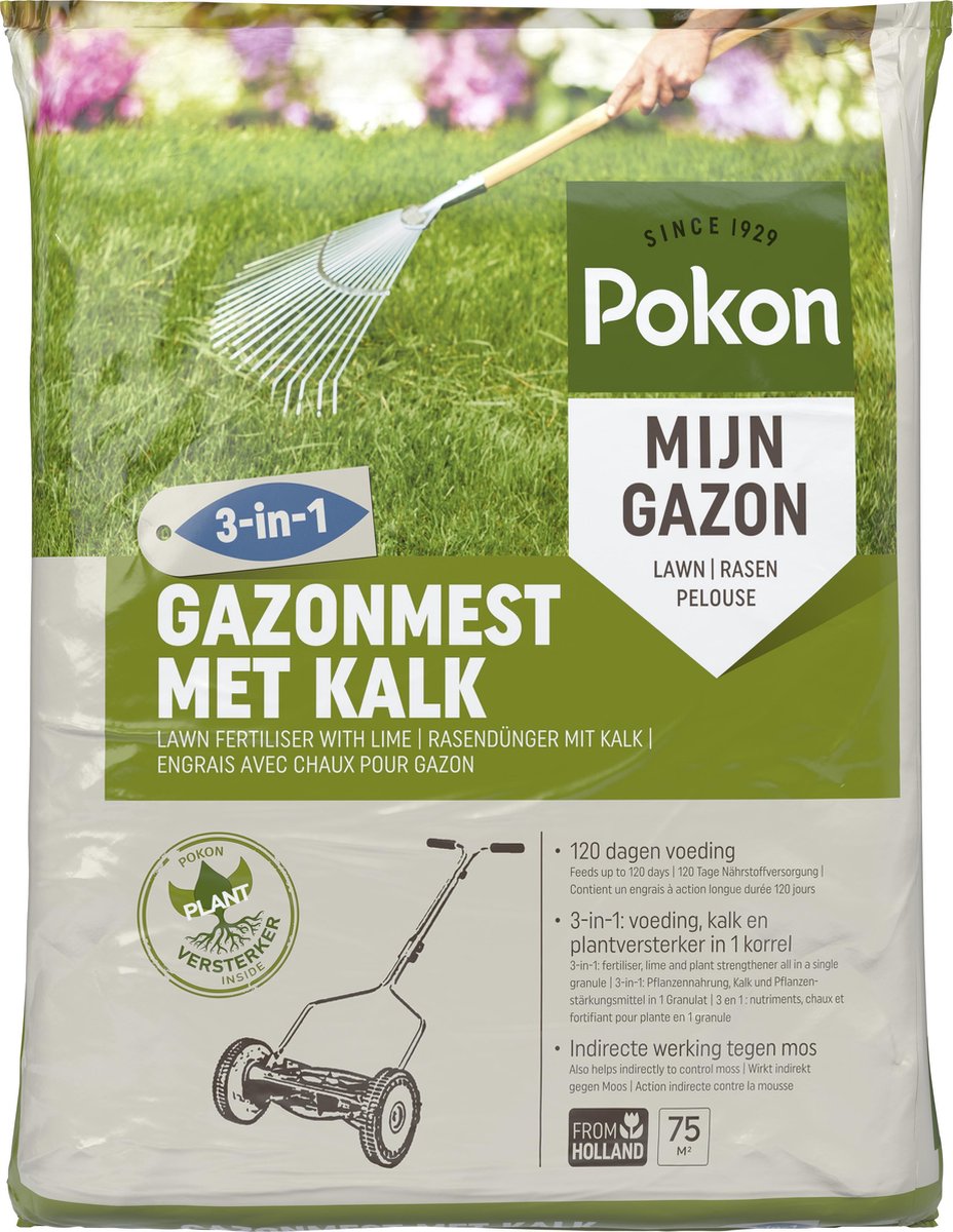 Pokon gazonmest met kalk 3 in 1 - 75 m2