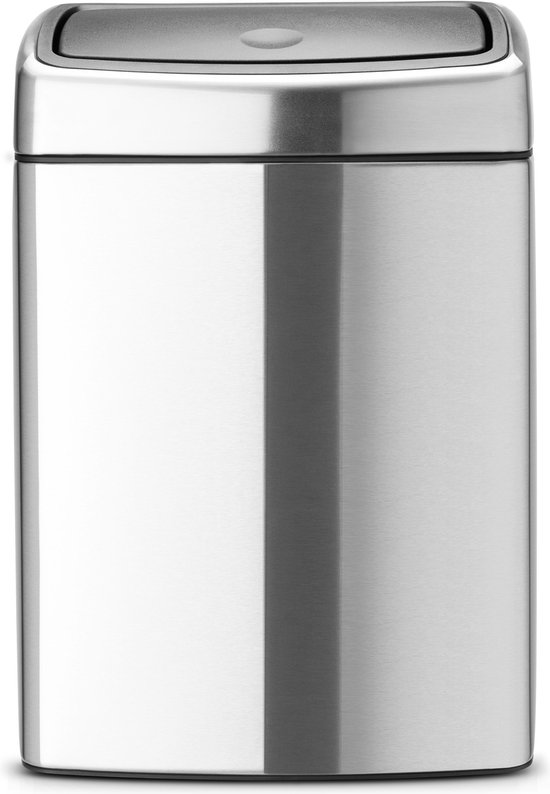 Brabantia Touch Bin Wandafvalemmer 10 Liter Met Kunststof Binnenemmer - Matt Steel Fingerprint Proof - Silver