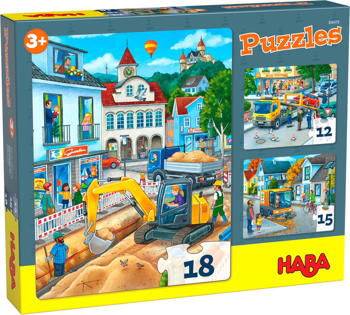 HABA kinderpuzzels In de Stad karton 3 delig