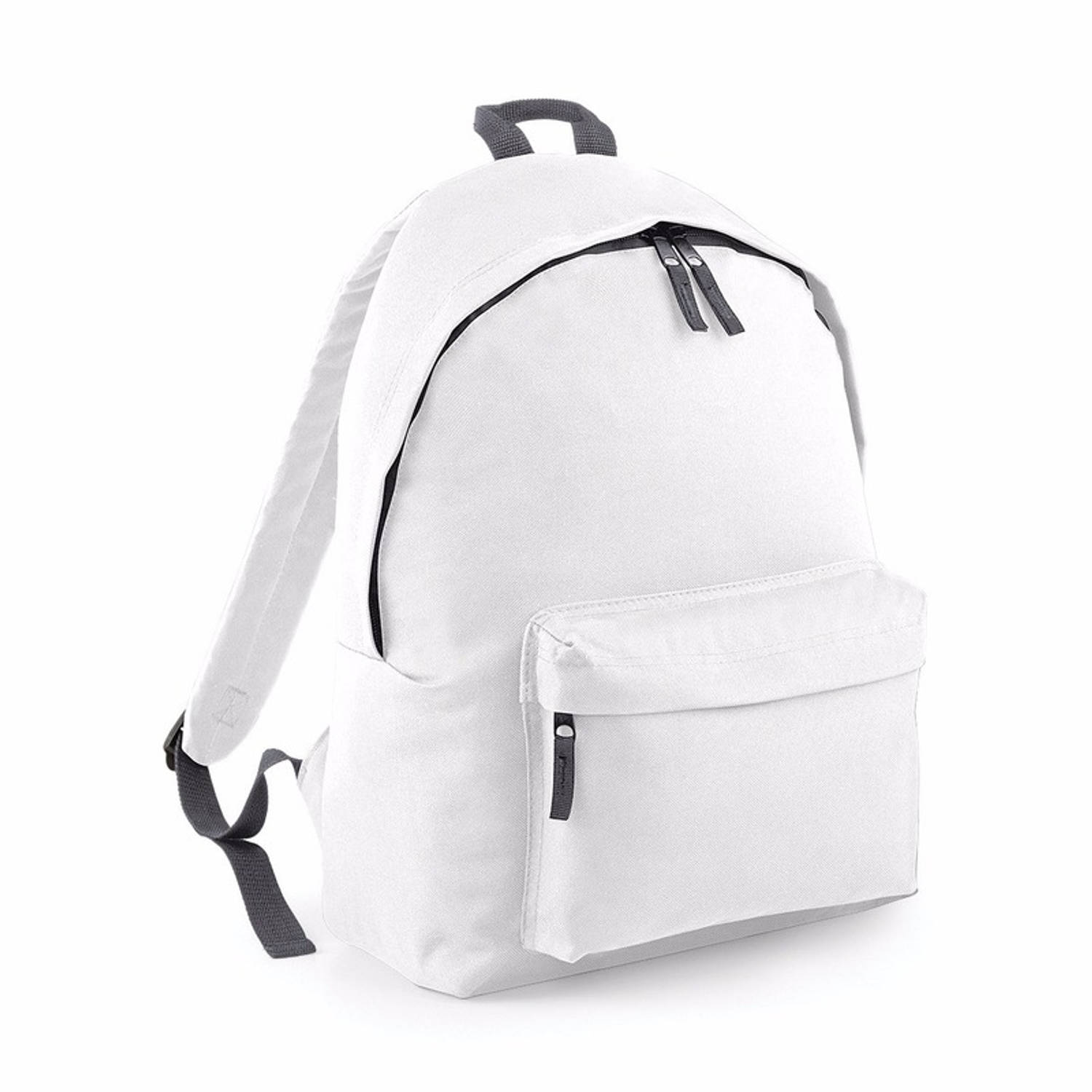 Hippe Rugtas Met Voorvak - Rugzak Voor Onderweg - Backpack - Schooltas - Wit