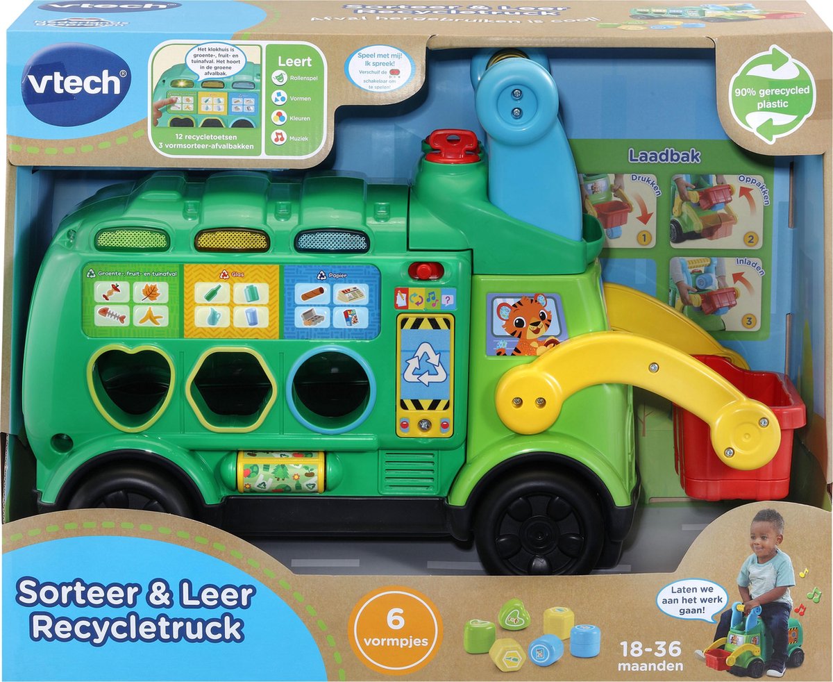 Vtech vrachtwagen Sorteer & Leer Recycletruck groen 7 delig