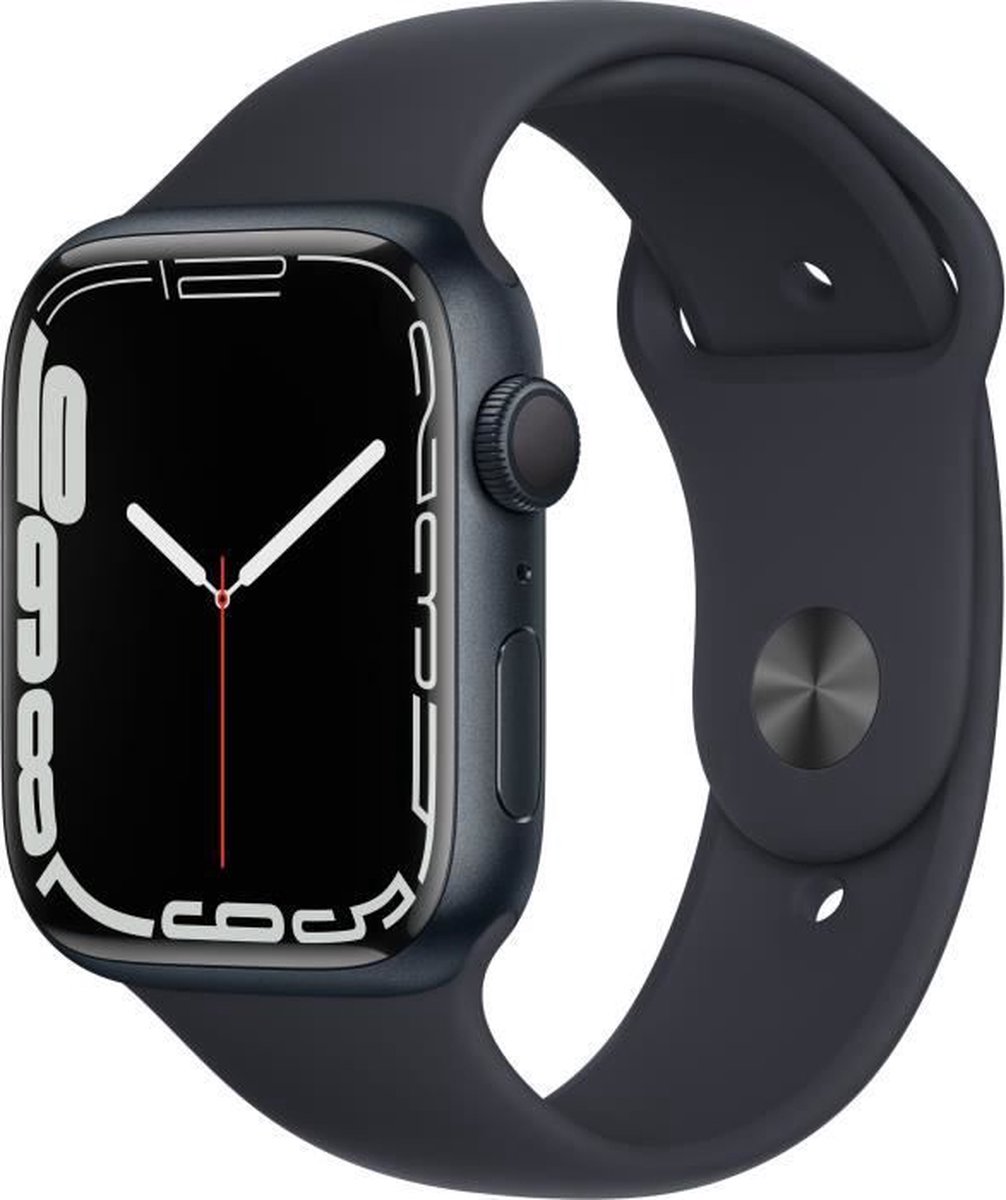 Apple Watch Series 7 45mm Middernacht Aluminium Middernacht Sportband - Zwart