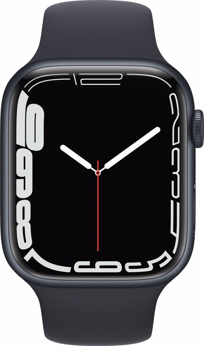 Apple Watch Series 7 45mm Middernacht Aluminium Middernacht Sportband - Zwart