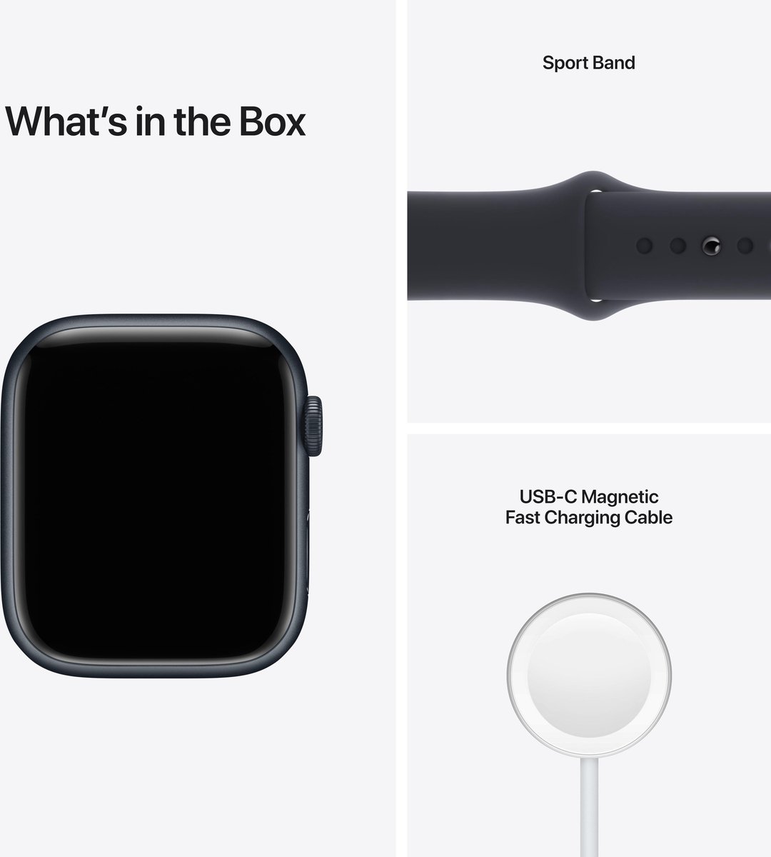 Apple Watch Series 7 45mm Middernacht Aluminium Middernacht Sportband - Zwart