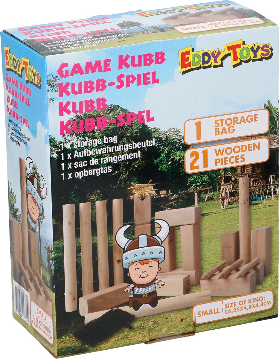 Eddy Toys kubbspel hout 25 cm 21 delig - Zwart