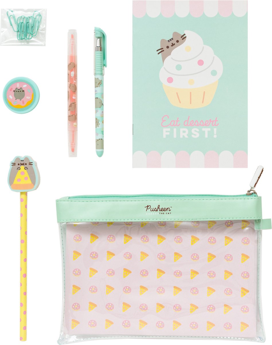 Pusheen schrijfset Foodie junior groen/roze 7 delig