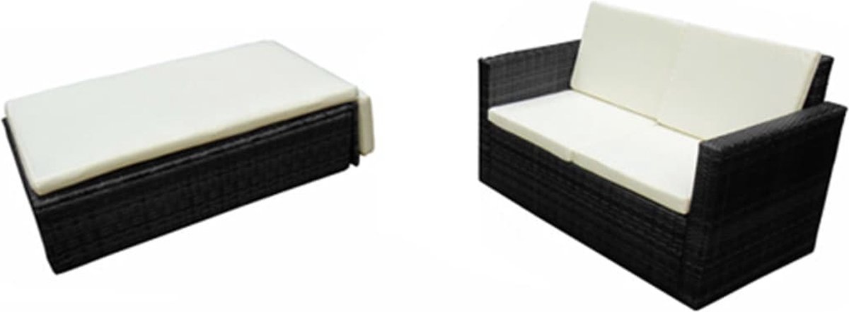Vidaxl 2-delige Loungeset Met Kussens Poly Rattan - Zwart