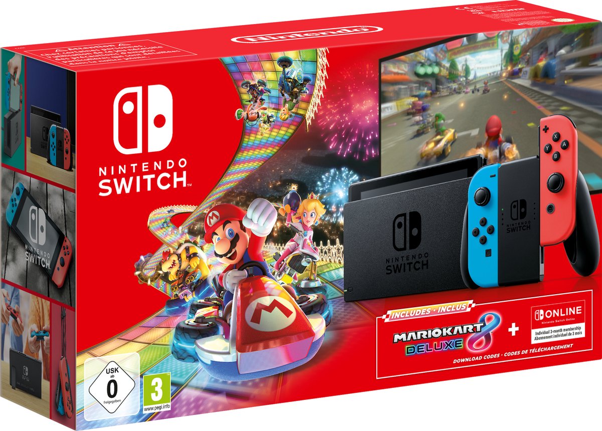 Nintendo Switch Rood/ + Mario Kart + 3 Maanden Online - Blauw