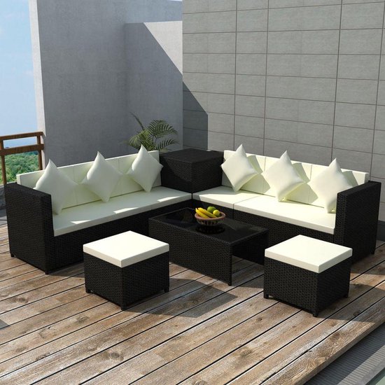 Vidaxl 8-delige Loungeset Met Kussens Poly Rattan - Zwart