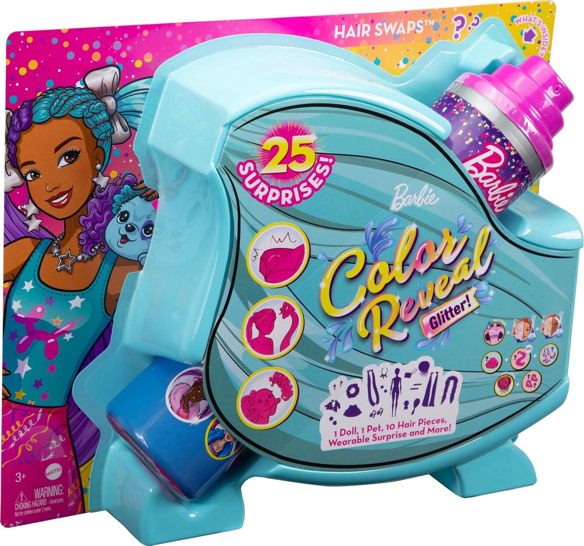 Barbie tienerpop Color Reveal Glitter 39,4 cm turquoise 25 delig - Paars