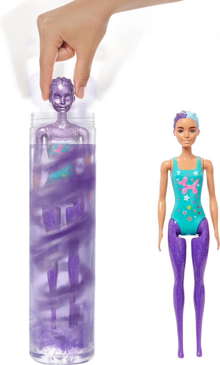 Barbie tienerpop Color Reveal Glitter 39,4 cm turquoise 25 delig - Paars