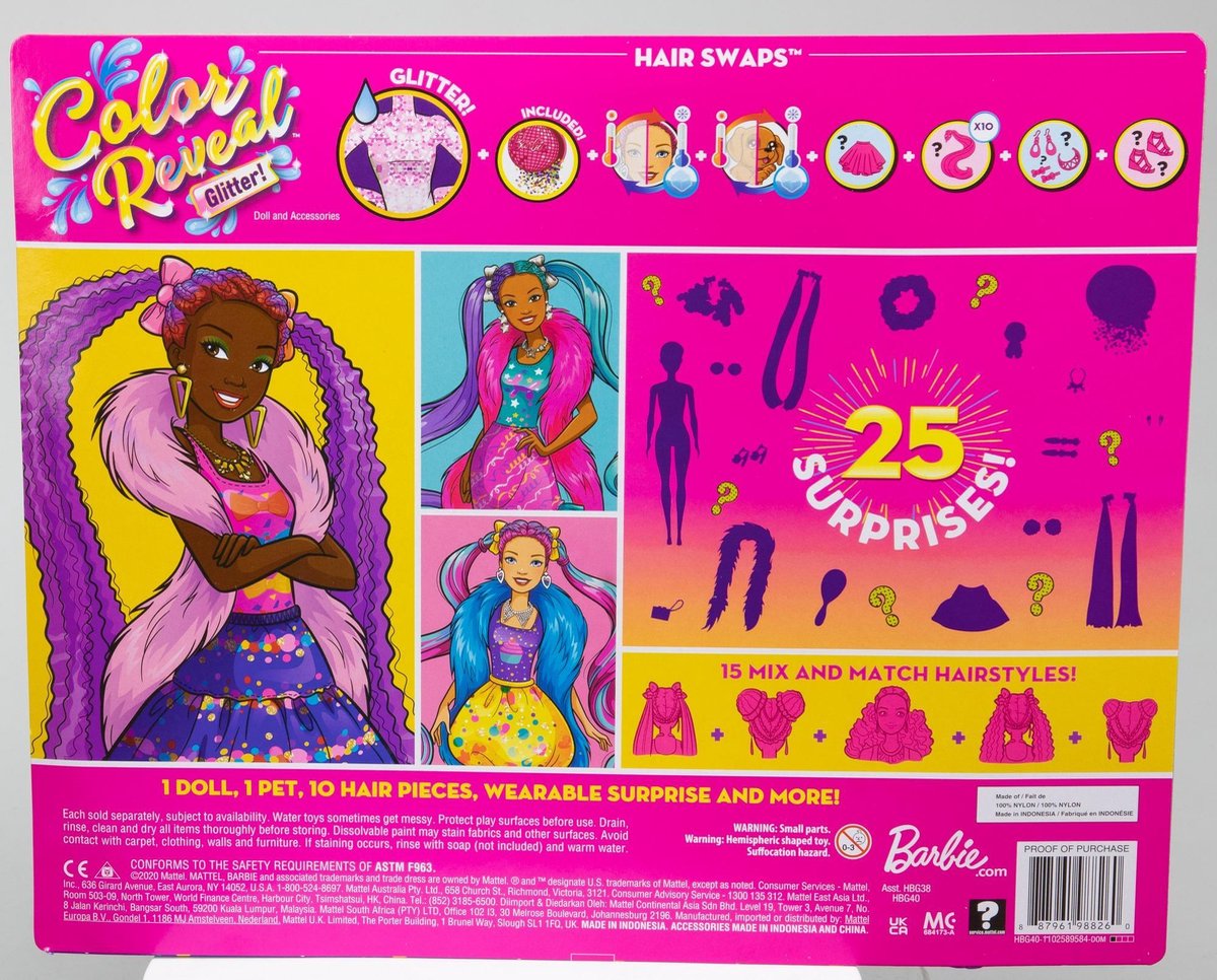 Barbie tienerpop Color Reveal Glitter 39,4 cm turquoise 25 delig - Paars