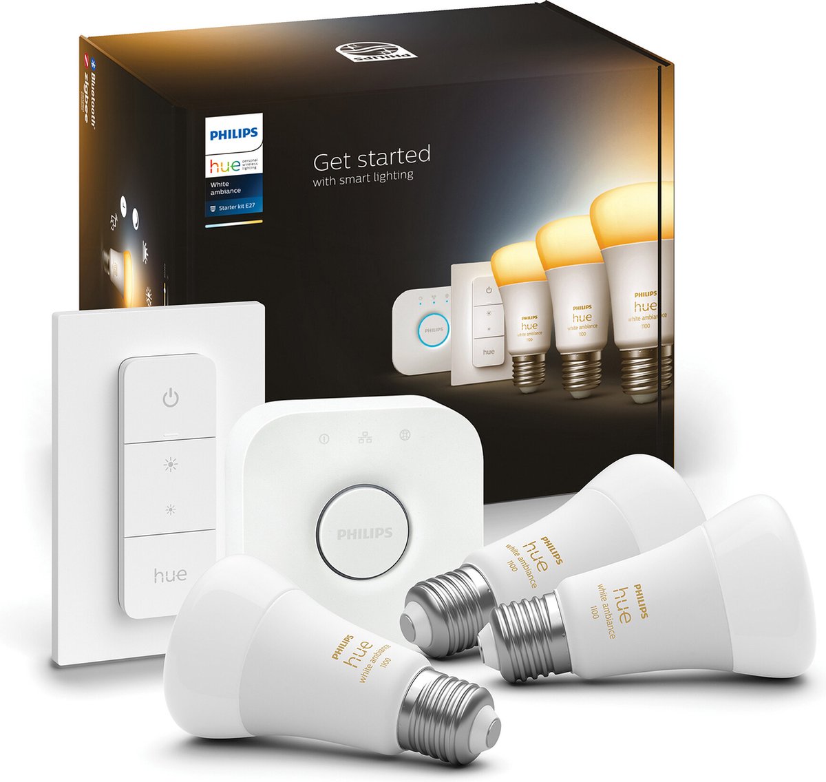 Philips White Ambiance E27 3-pack + dimmer + bridge