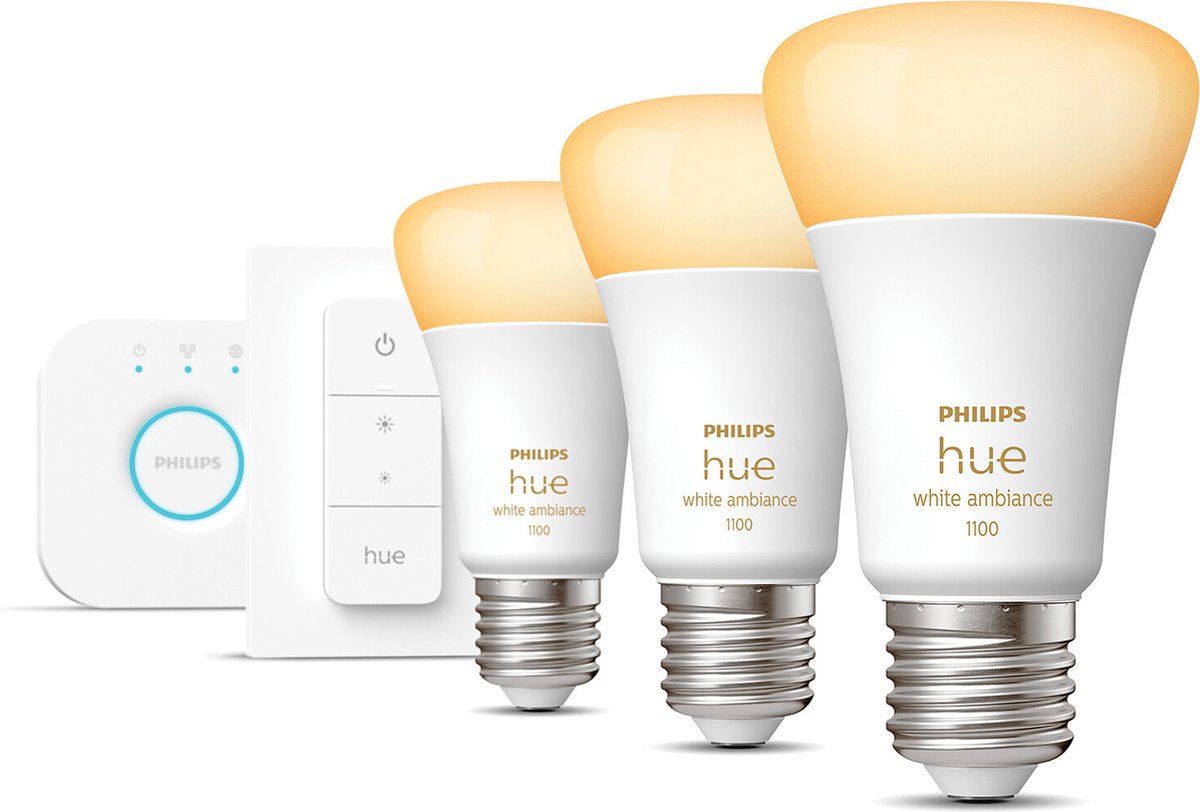 Philips White Ambiance E27 3-pack + dimmer + bridge