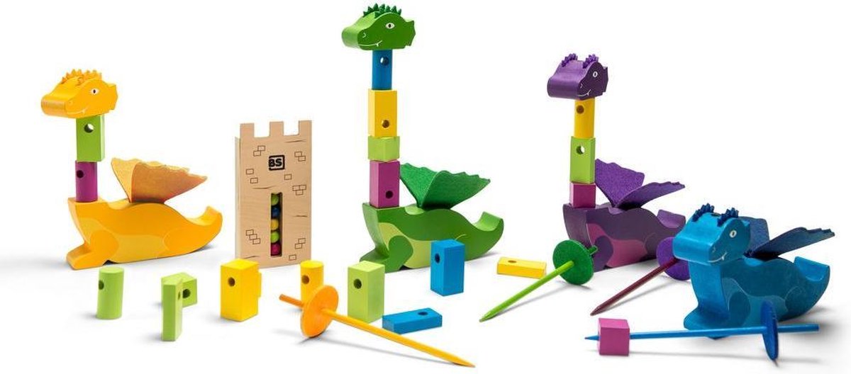 BS Toys kinderspel Draak Stack hout/vilt 33 delig