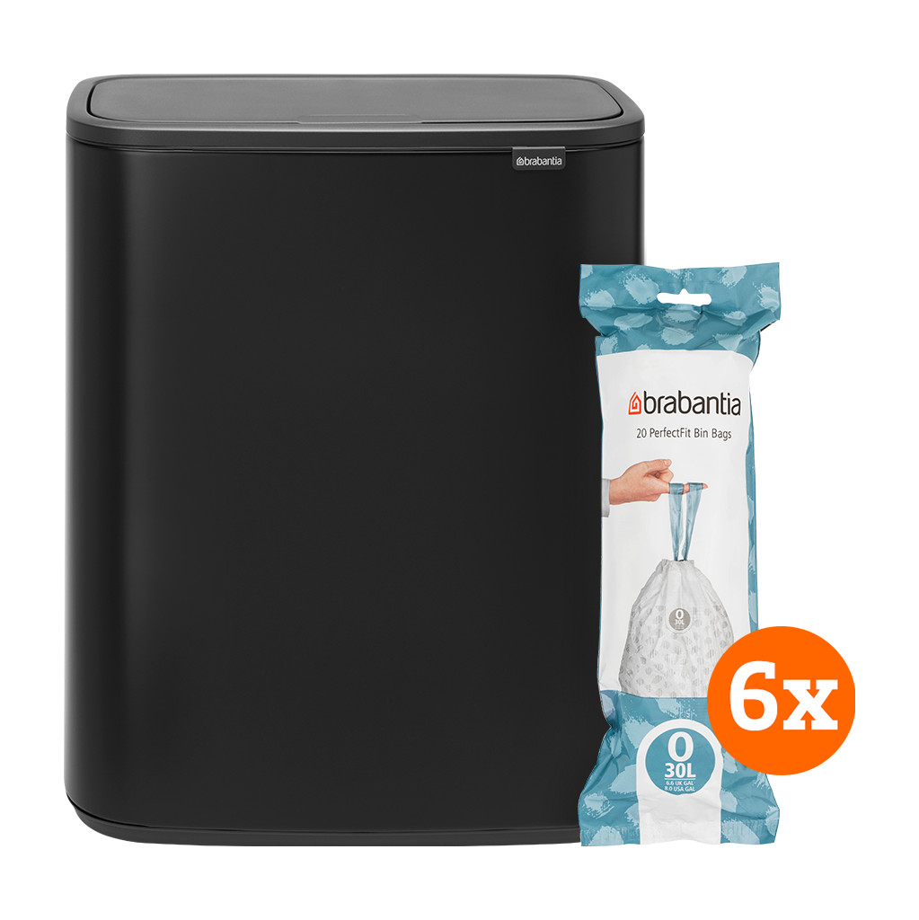 Brabantia Bo Touch Bin 2 x 30 Liter Mat + Vuilniszakken (120 stuks) - Zwart