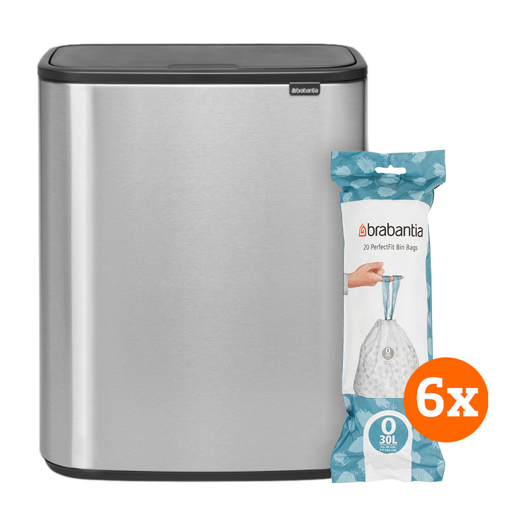 Brabantia Bo Touch Bin 2 x 30 Liter Staal Vingerafdruk Proof + Vuilniszakken (120 stuks)