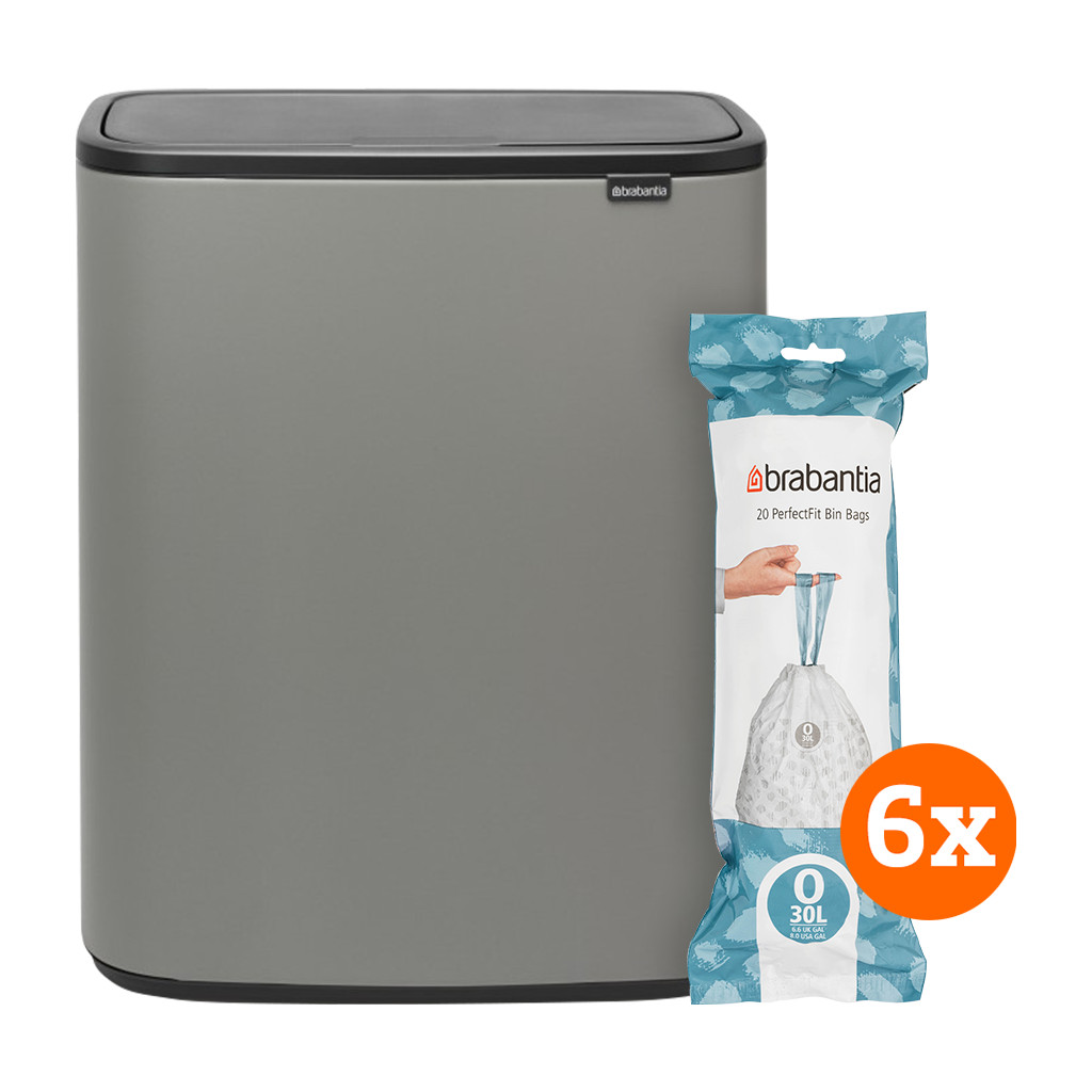 Brabantia Bo Touch Bin 2 x 30 Liter Mineral Concrete Grey + Vuilniszakken (120 stuks)