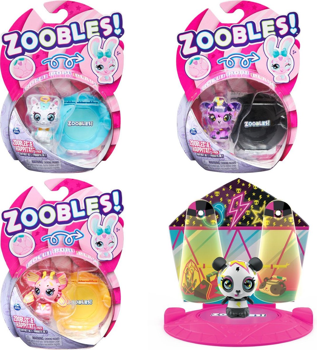 Zoobles speelset & Happitat meisjes roze/geel 3 delig