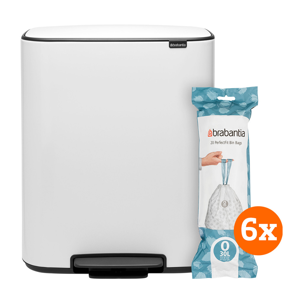 Brabantia Bo Pedal Bin 2 x 30 Liter + Vuilniszakken (120 stuks) - Wit