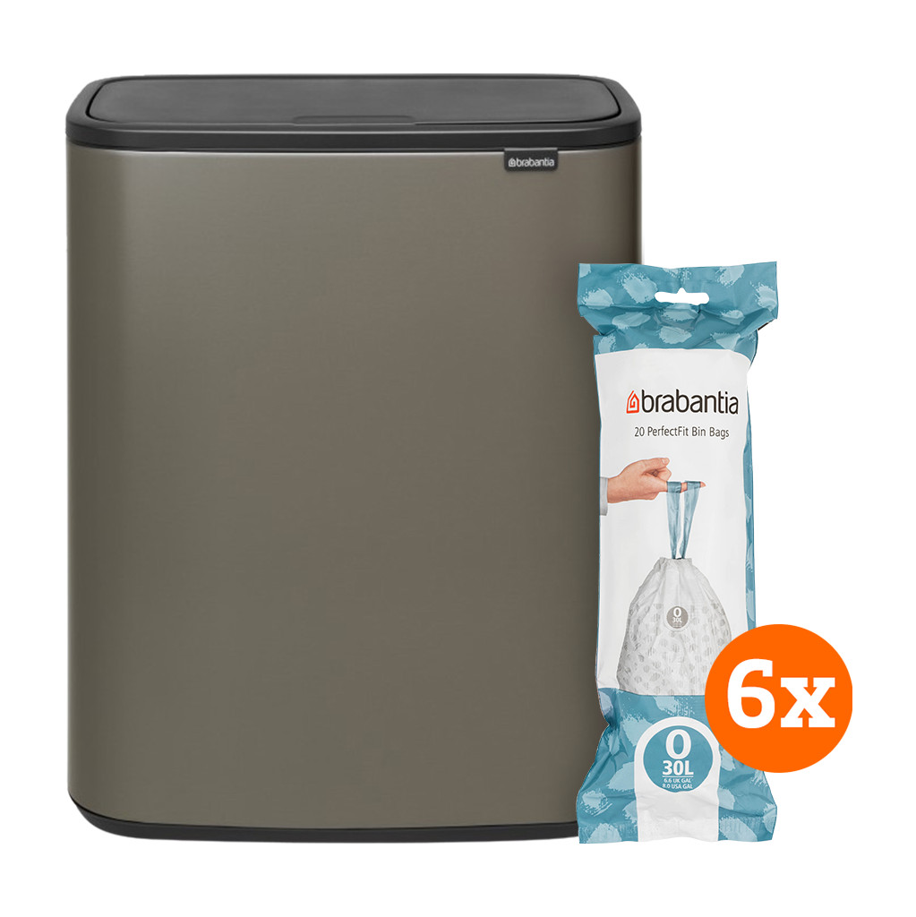 Brabantia Bo Touch Bin 2 x 30 Liter Platinum + Vuilniszakken (120 stuks)