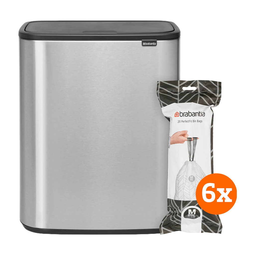 Brabantia Bo Touch Bin 60 Liter Rvs Fingerprint Proof + Vuilniszakken (120 stuks)