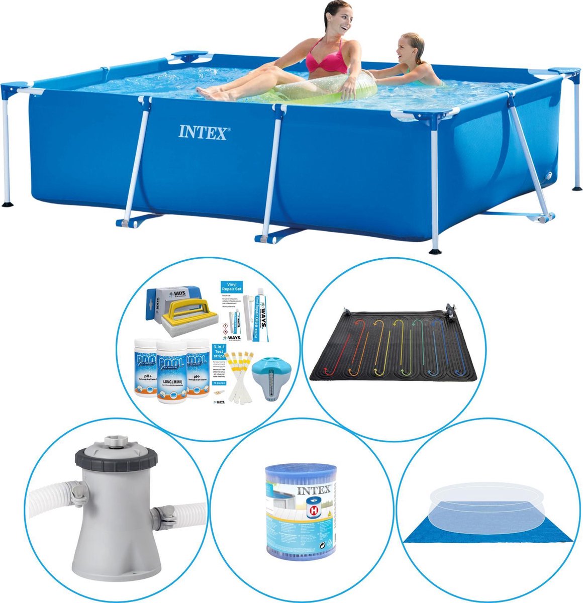 Intex Frame Pool Rechthoekig 220x150x60 Cm - 6-delig - Zwembad Plus Accessoires - Blauw