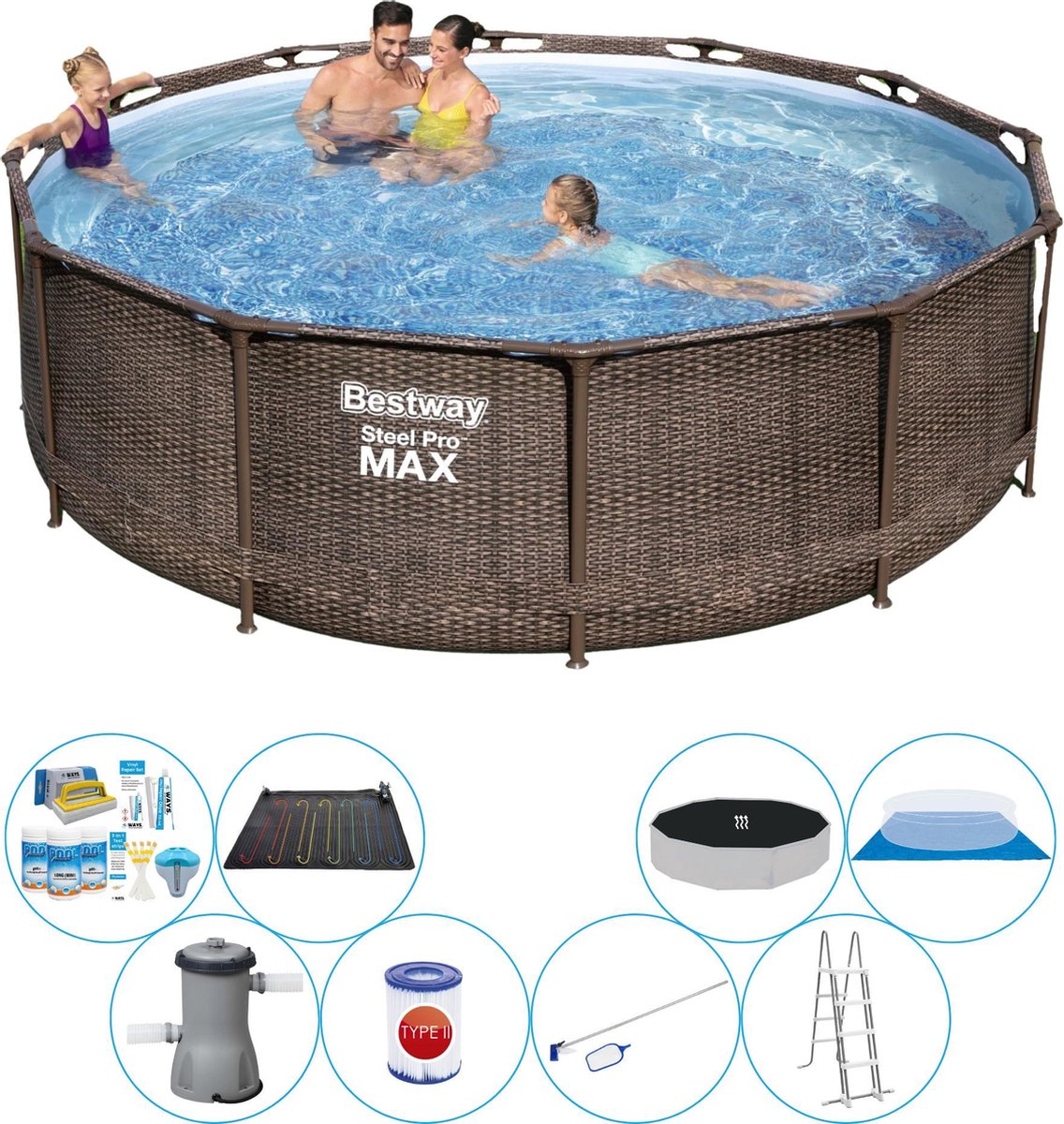 Bestway Zwembad Met Accessoires - Steel Pro Max Rattan 366x100 Cm - Bruin