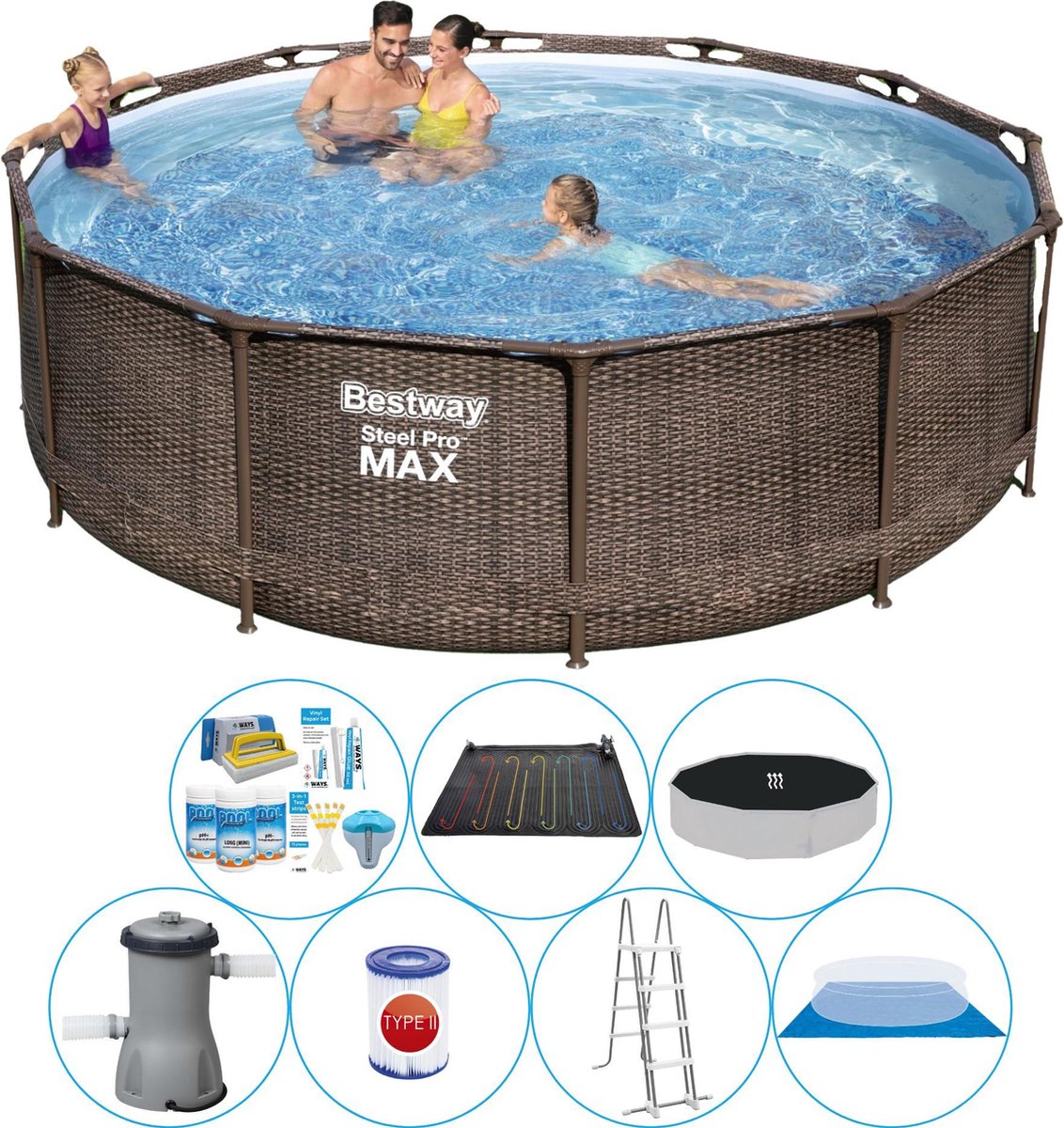 Bestway Zwembad Combi Deal - Steel Pro Max Rattan 366x100 Cm - Bruin