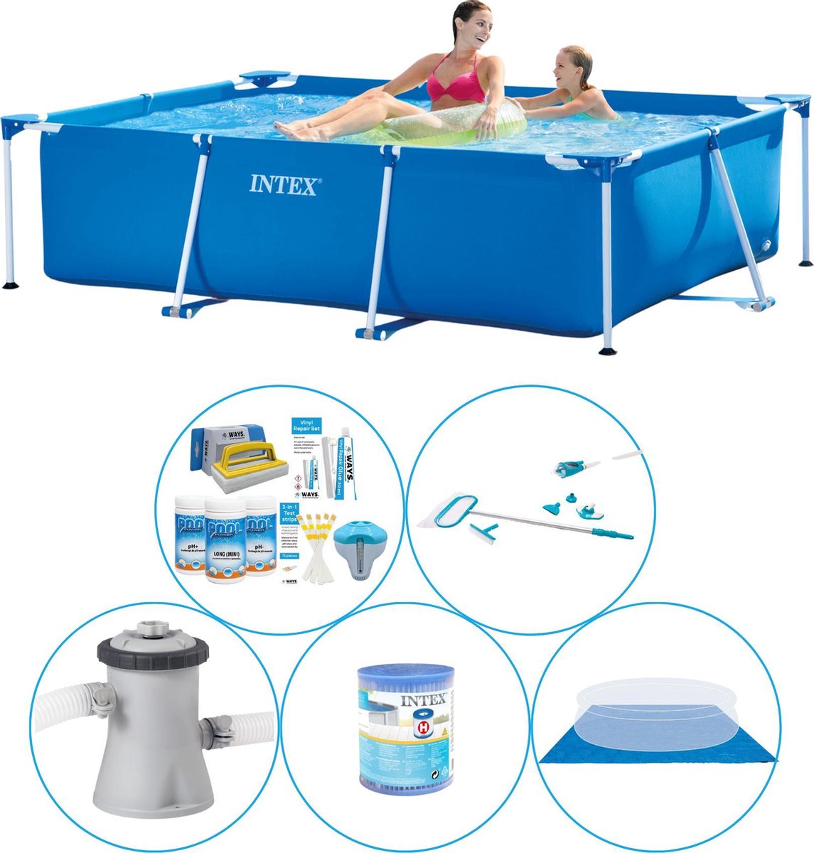 Intex Frame Pool Rechthoekig 220x150x60 Cm - 6-delig - Zwembad Met Accessoires - Blauw