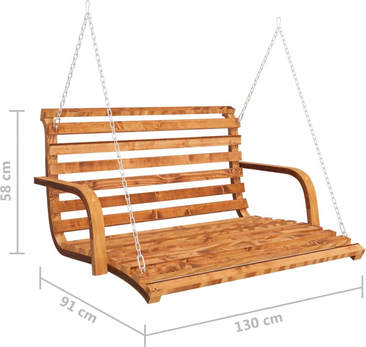 Vidaxl Schommelbank 91x130x58 Cm Gebogen Hout Met Teakafwerking - Bruin