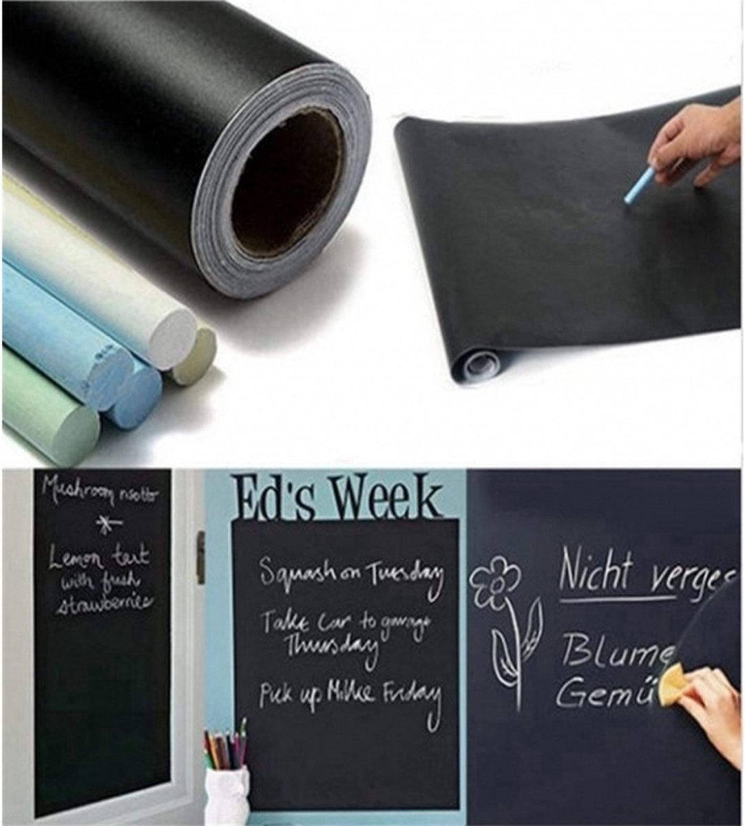 Vidaxl Krijtbord Stickerrollen 2 St 0,6 X 2 M - Incl. Krijt - Zwart