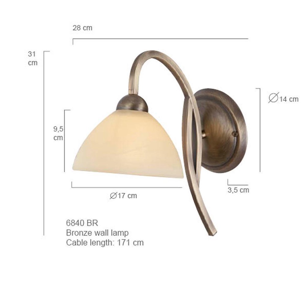 Lightning - Landelijke Wandlamp Hangend 1-l. Glas - Brons - Bruin